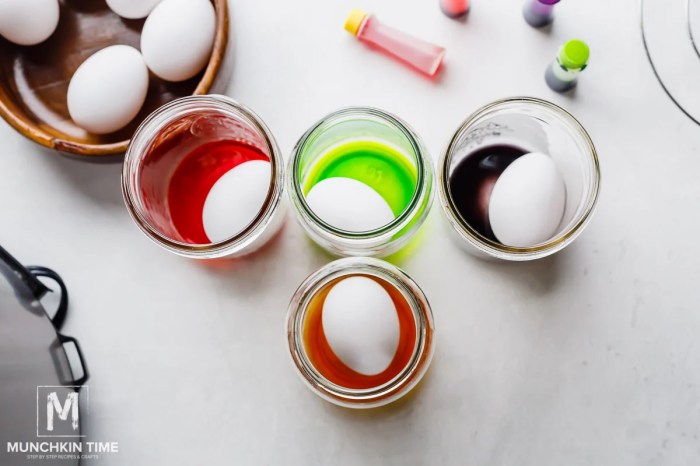 Dye eggs with food coloring and vinegar