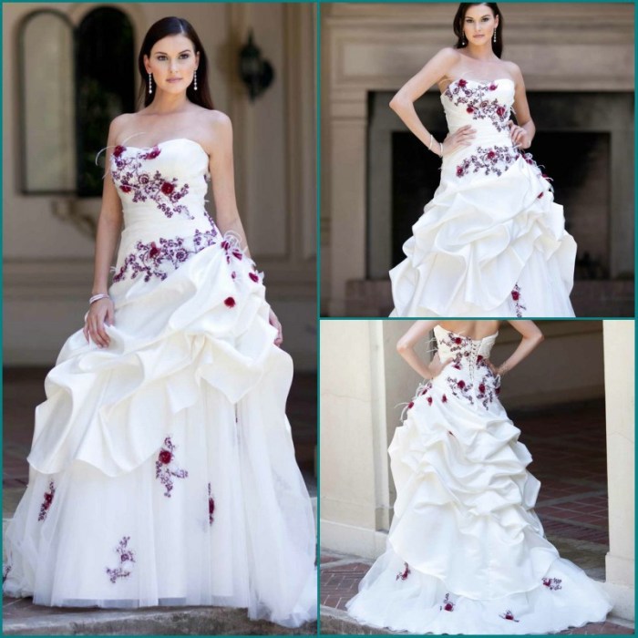 White wedding dress with purple accents