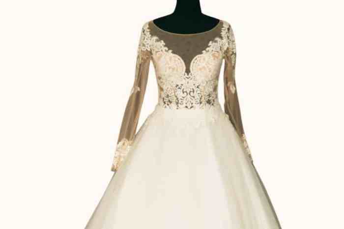 White yellow wedding dress