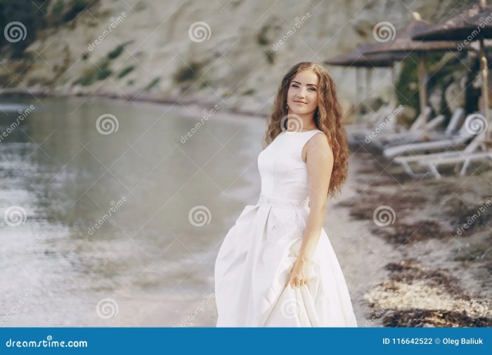 White dress beach wedding