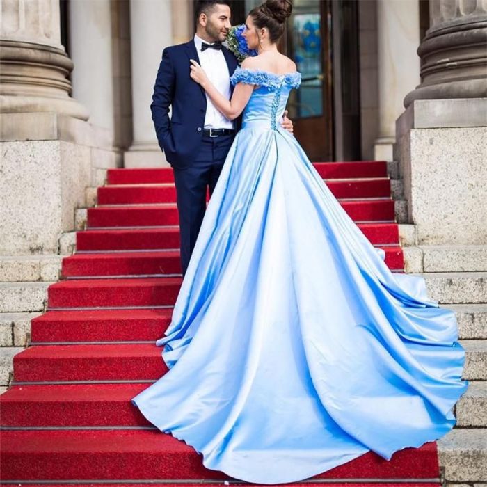 White turquoise wedding dresses