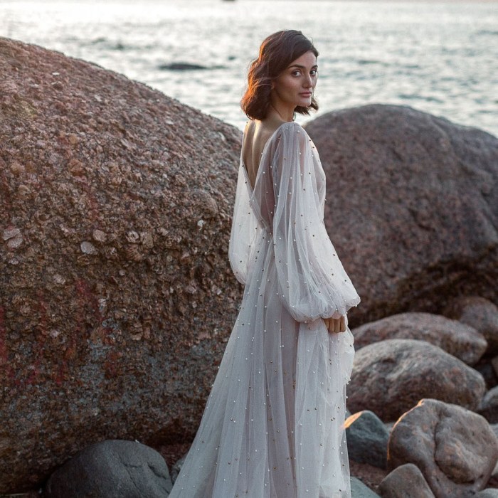 White wedding dress with pearls